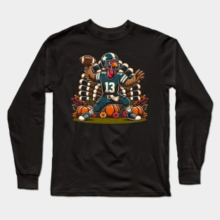 Quirky Thanksgiving Football Quarterback Turkey Long Sleeve T-Shirt